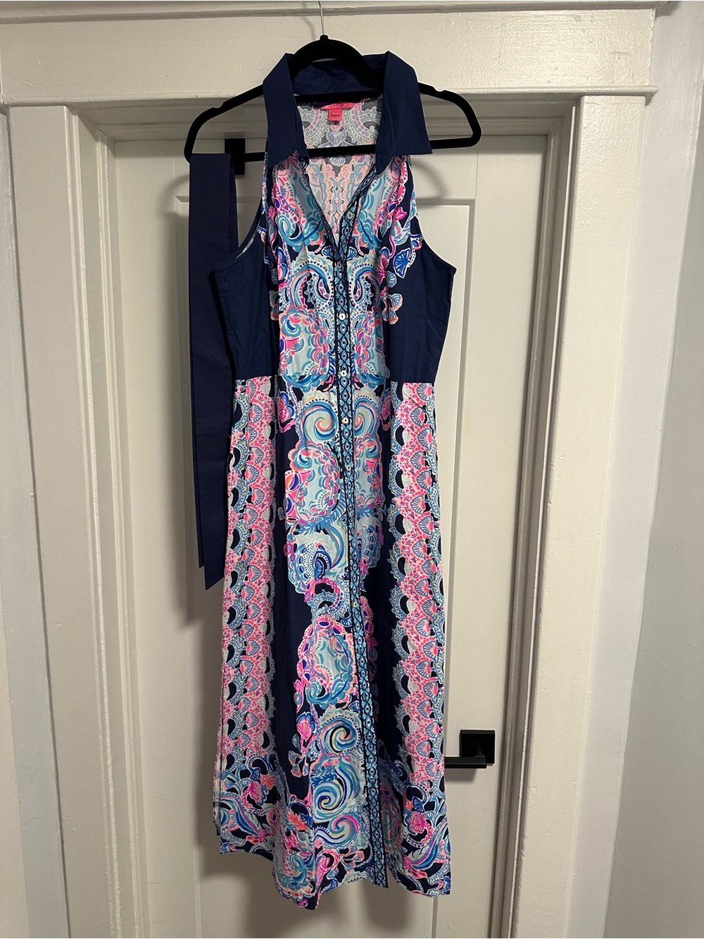 Lilly Pulitzer Navy Multicolor Paisley Halter Maxi Dress